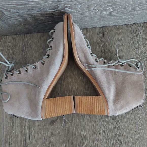 Jeffrey Campbell Cors Peep Toe Chunky Heel Lace Up Suede Bootie Womens Size 10 - Picture 6 of 11